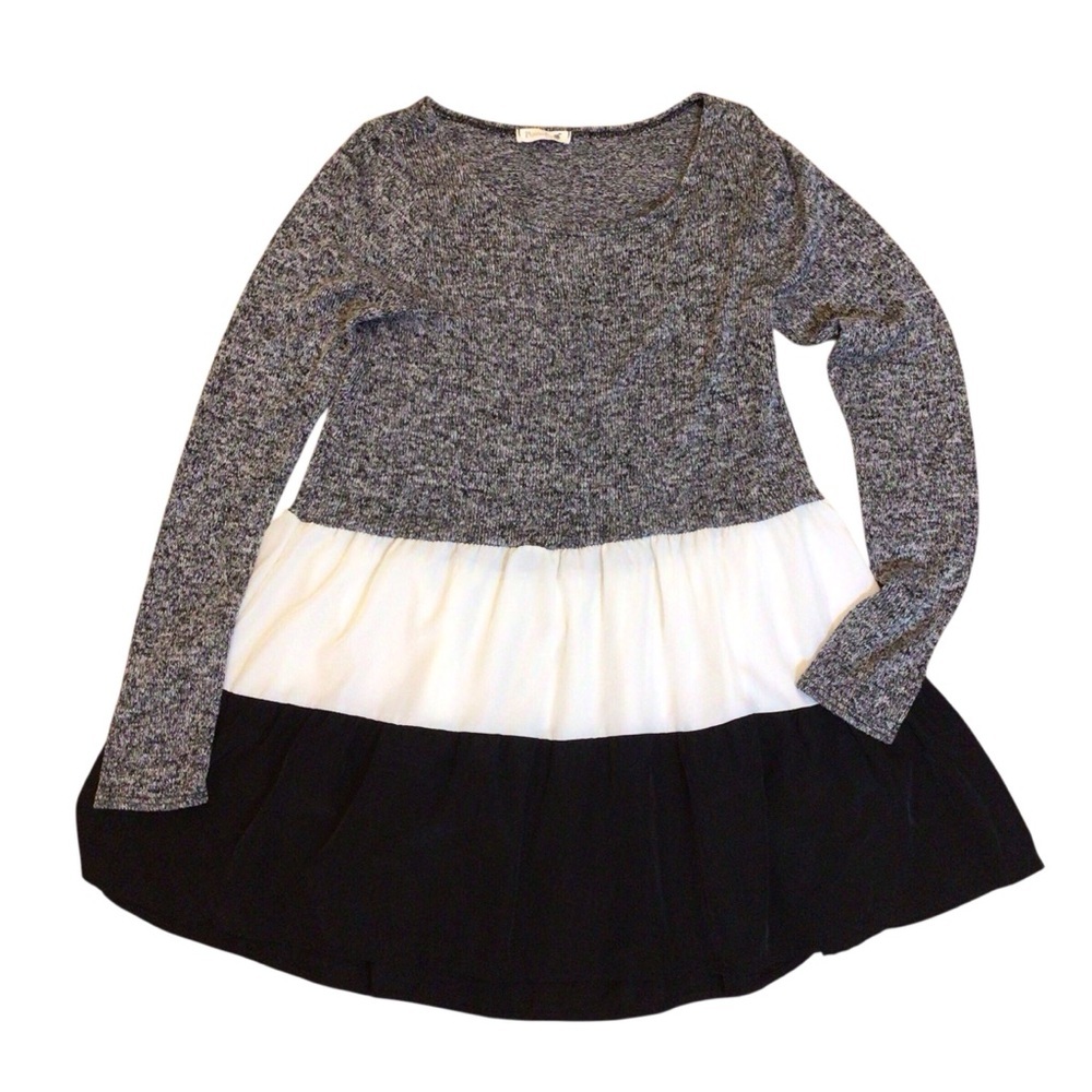 Pomelo Tunic Top Size S Gray Knit Colorblock Tiered Babydoll Long Sleeve Casual